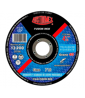 DISCO DE DESBASTE Y ACABADO DE ACERO INOX. 4 -1/2" G 40