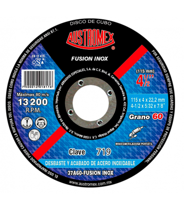 DISCO DE DESBASTE Y ACABADO DE ACERO INOX. 4 -1/2" G 60